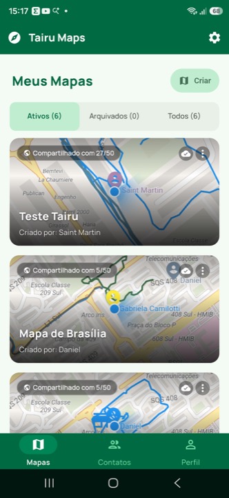 Lista de mapas compartilhados no Tairu Maps