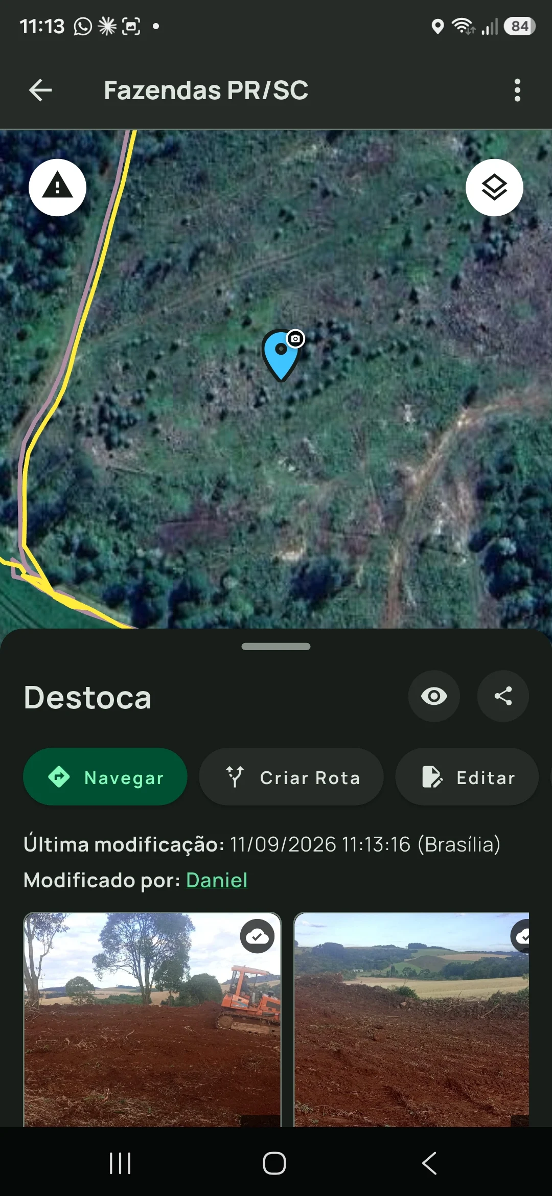Registro Destoca no Tairu Maps com localização no mapa e fotografias do trabalho de campo