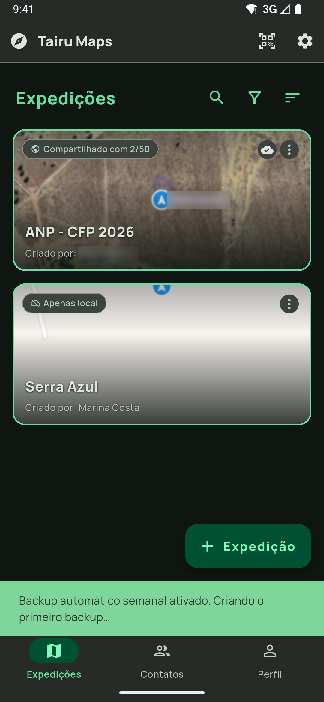 Backup automatico ativado snackbar