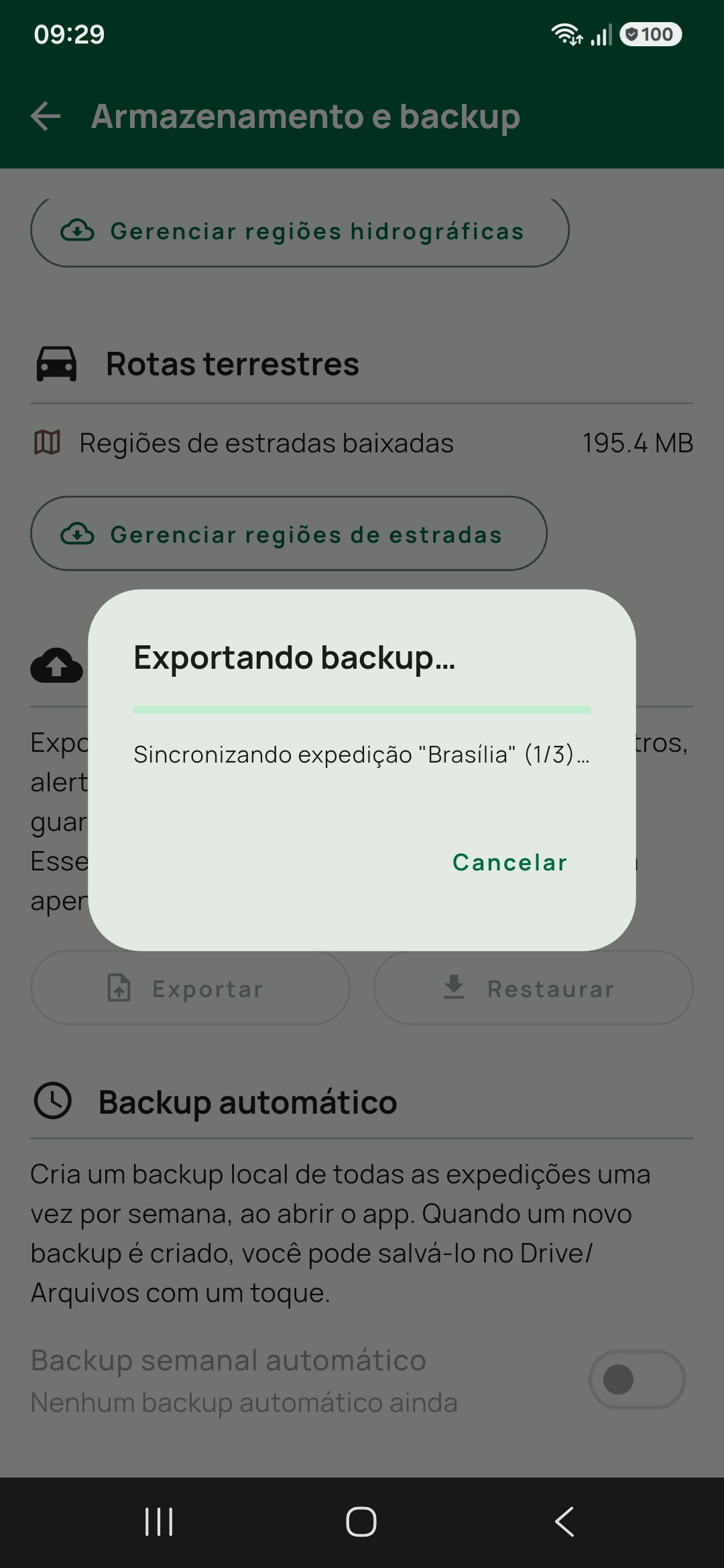 Backup exportando sincronizando