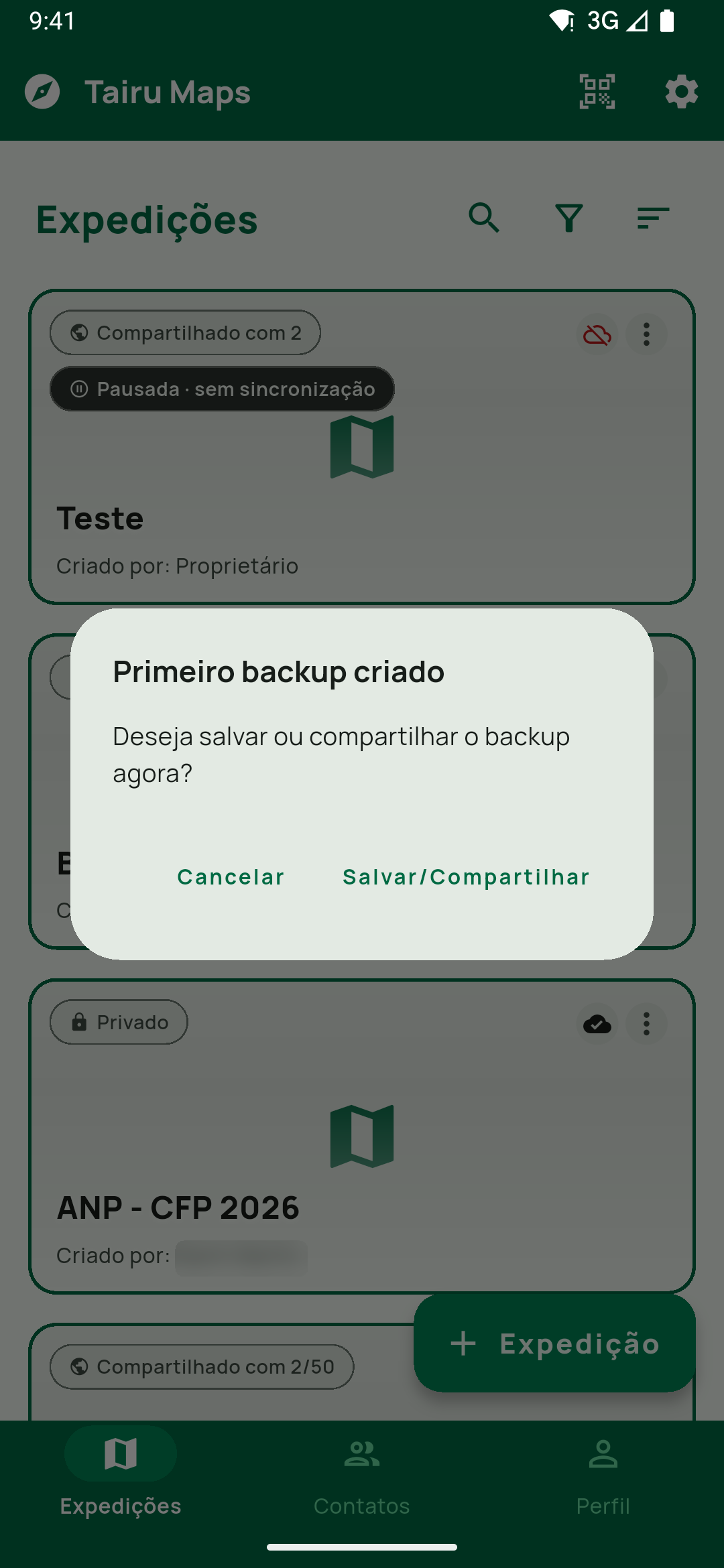 Primeiro backup criado