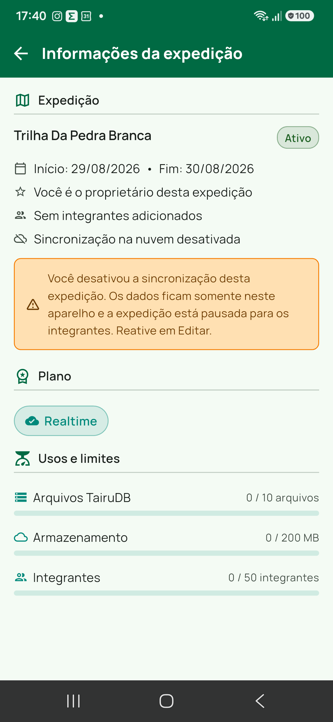 Expedicao local informacoes