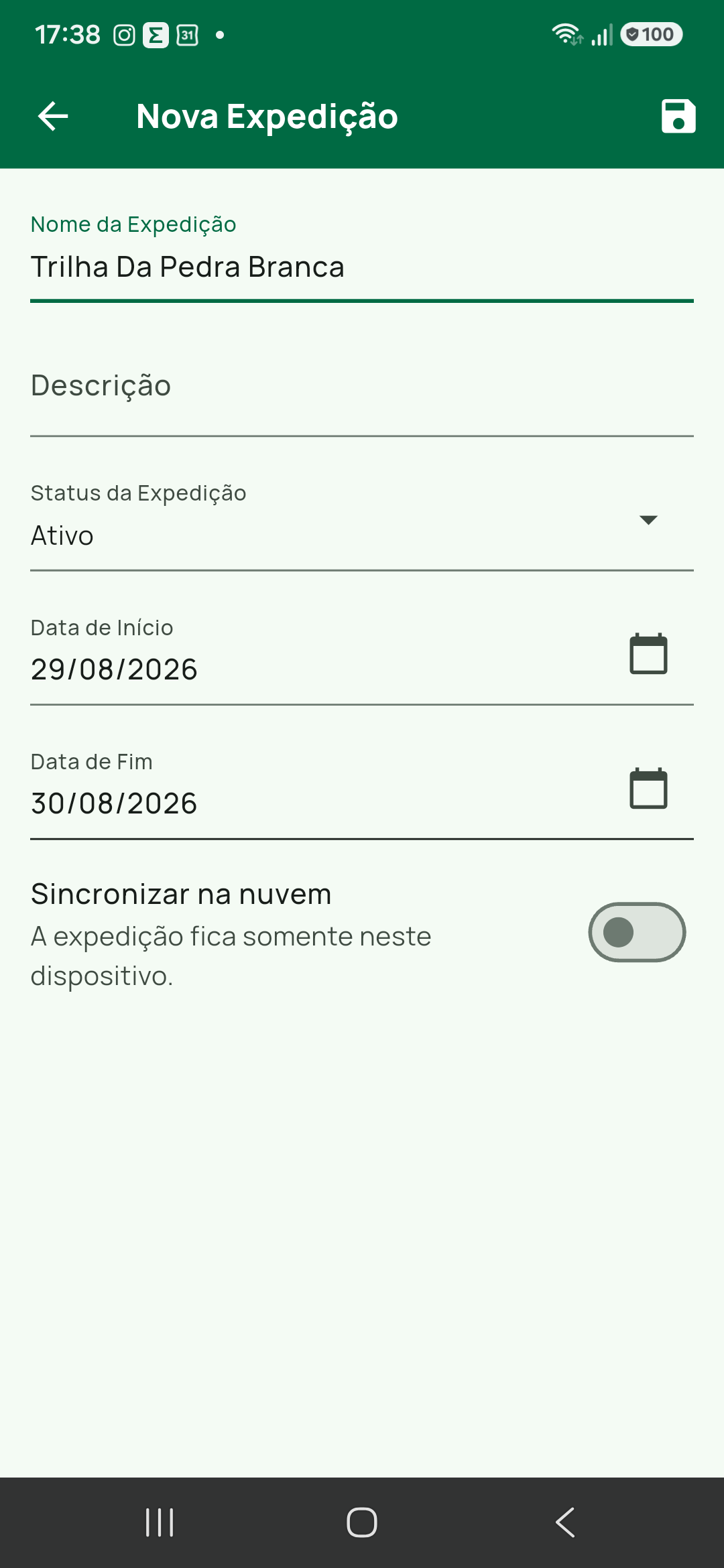 Nova expedicao sem sincronizacao