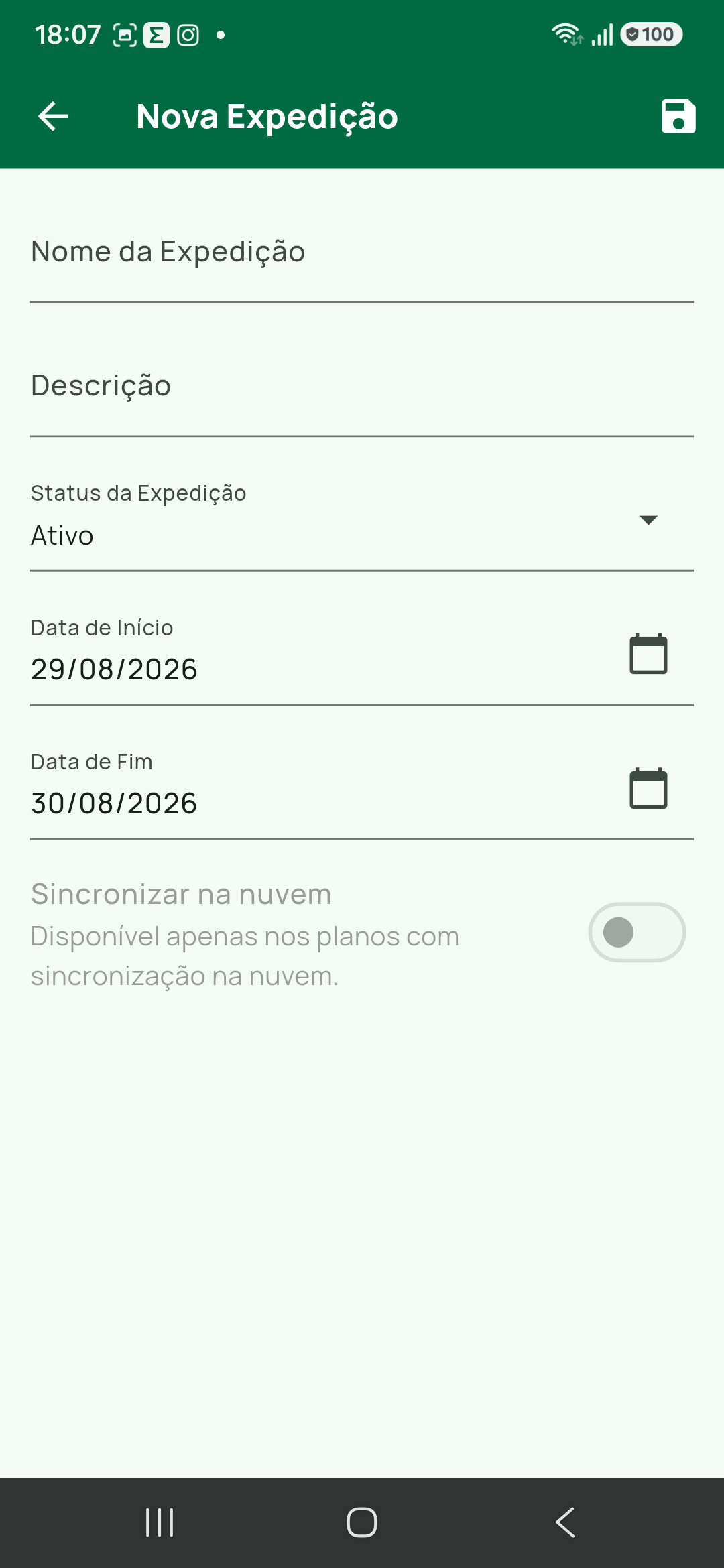 Plano offline nova expedicao