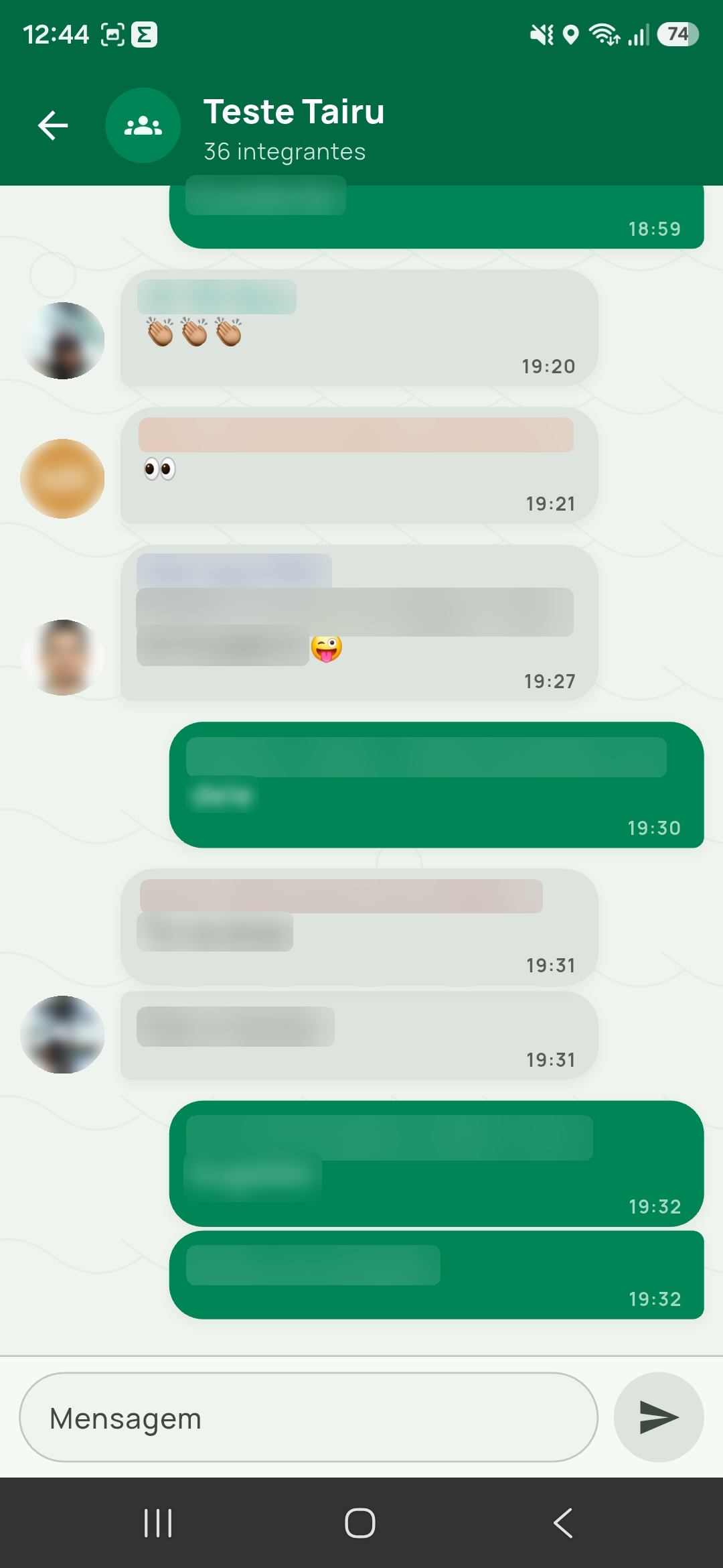 Conversa do grupo da expedição com vários integrantes.