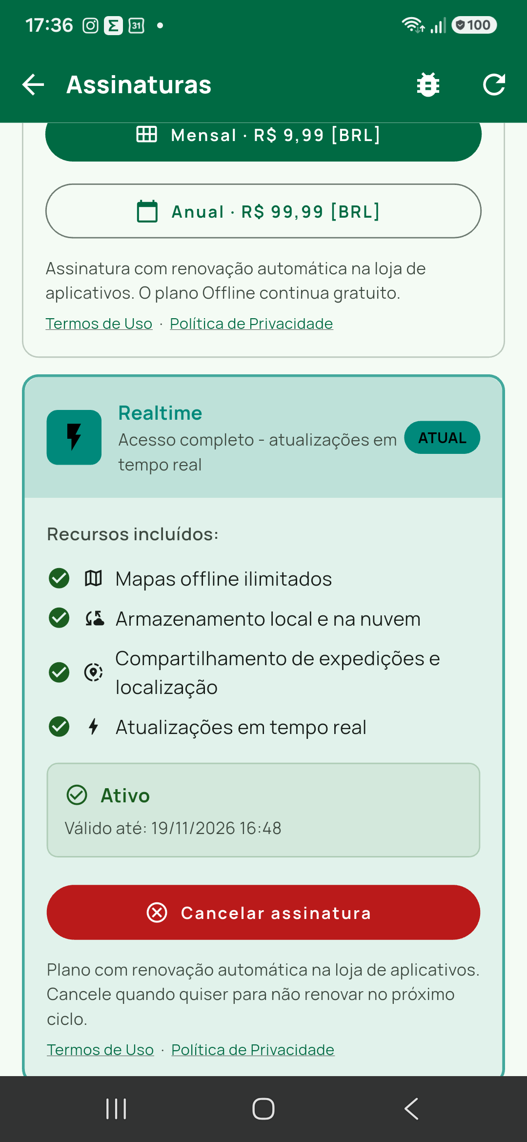 Assinaturas plano ativo