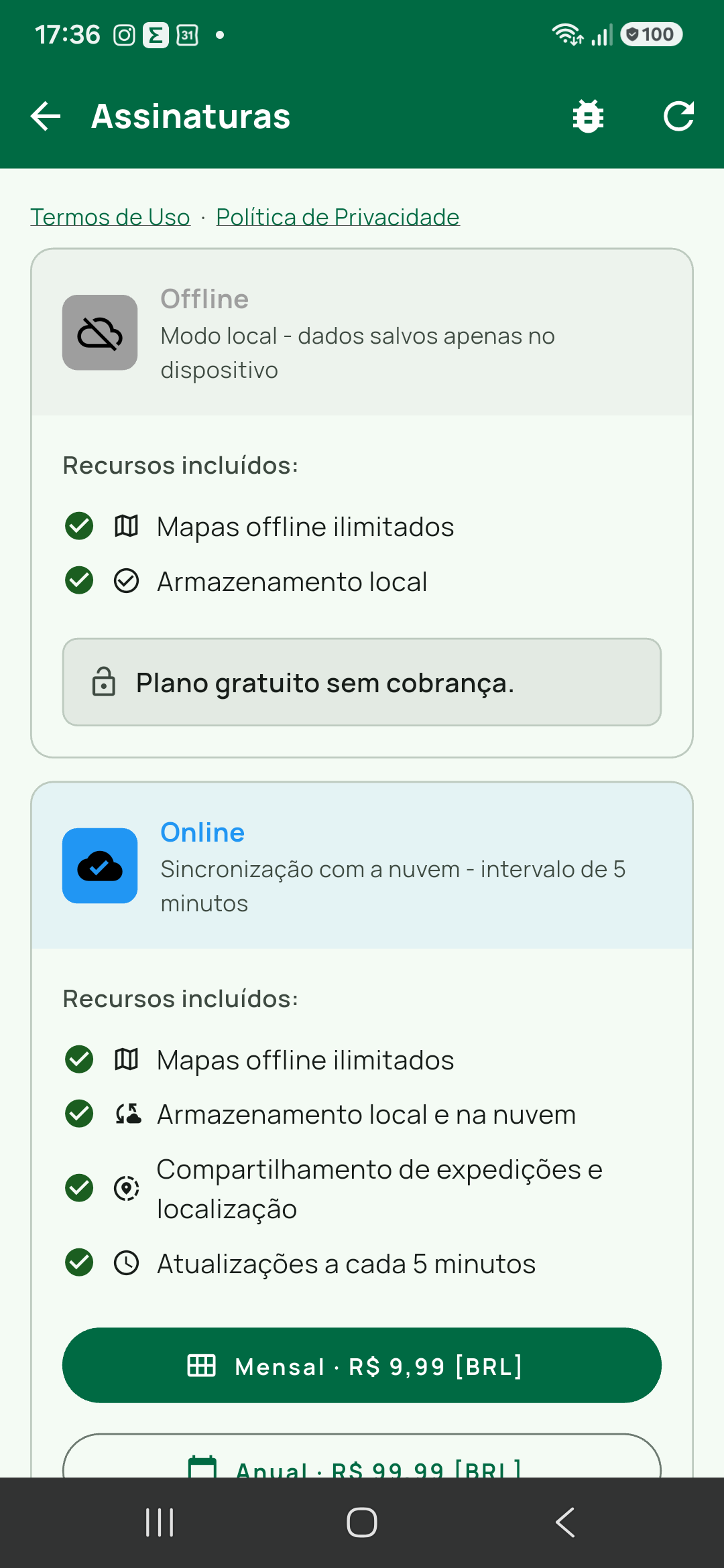 Assinaturas planos