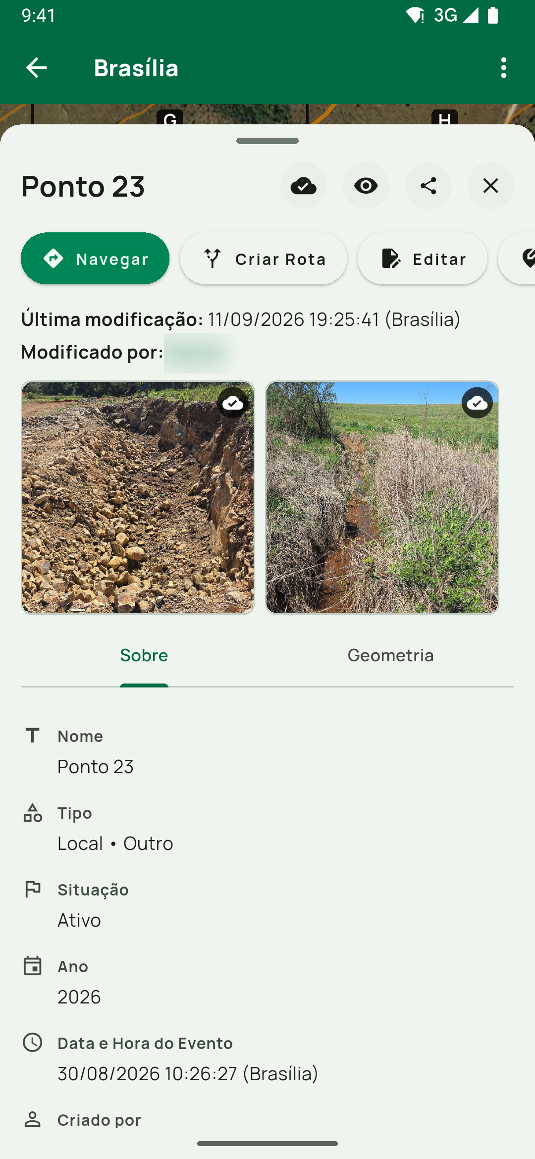 O mesmo painel na altura estendida, com as fotos grandes e a aba Sobre (Nome, Tipo, Situação, Ano).