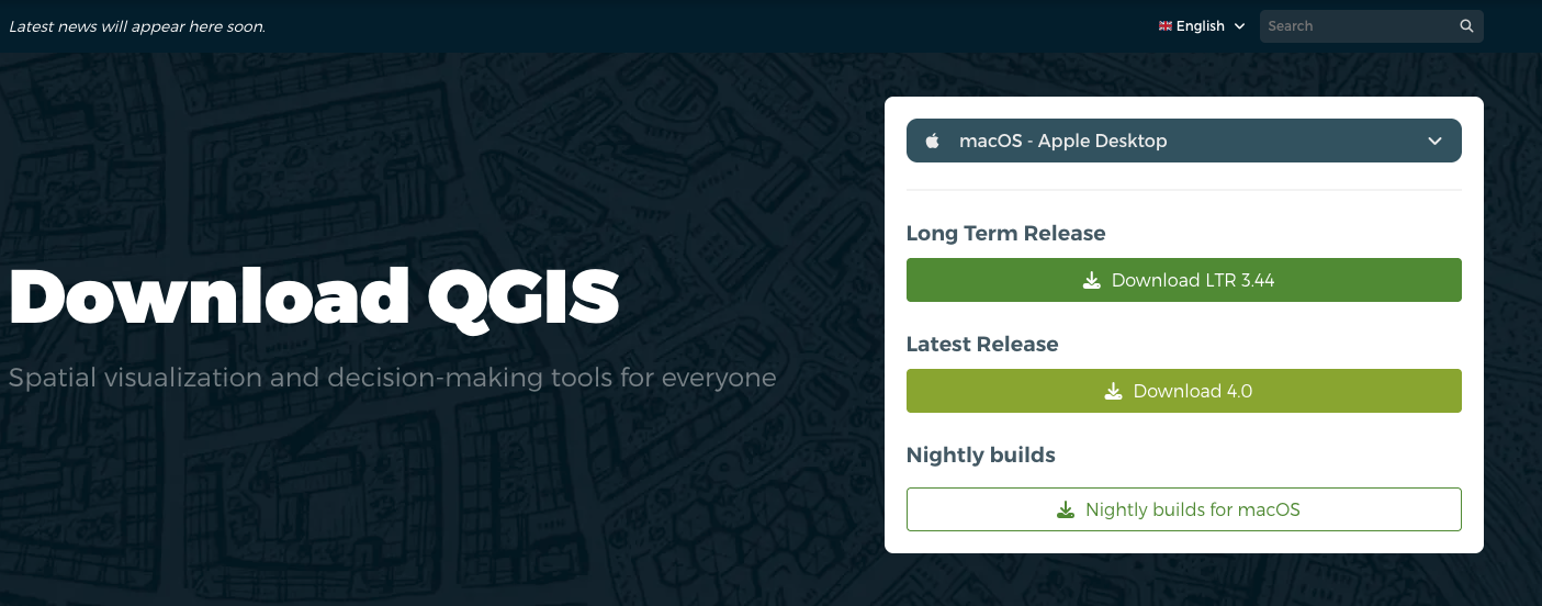 Página de download do QGIS com opção Long Term Release