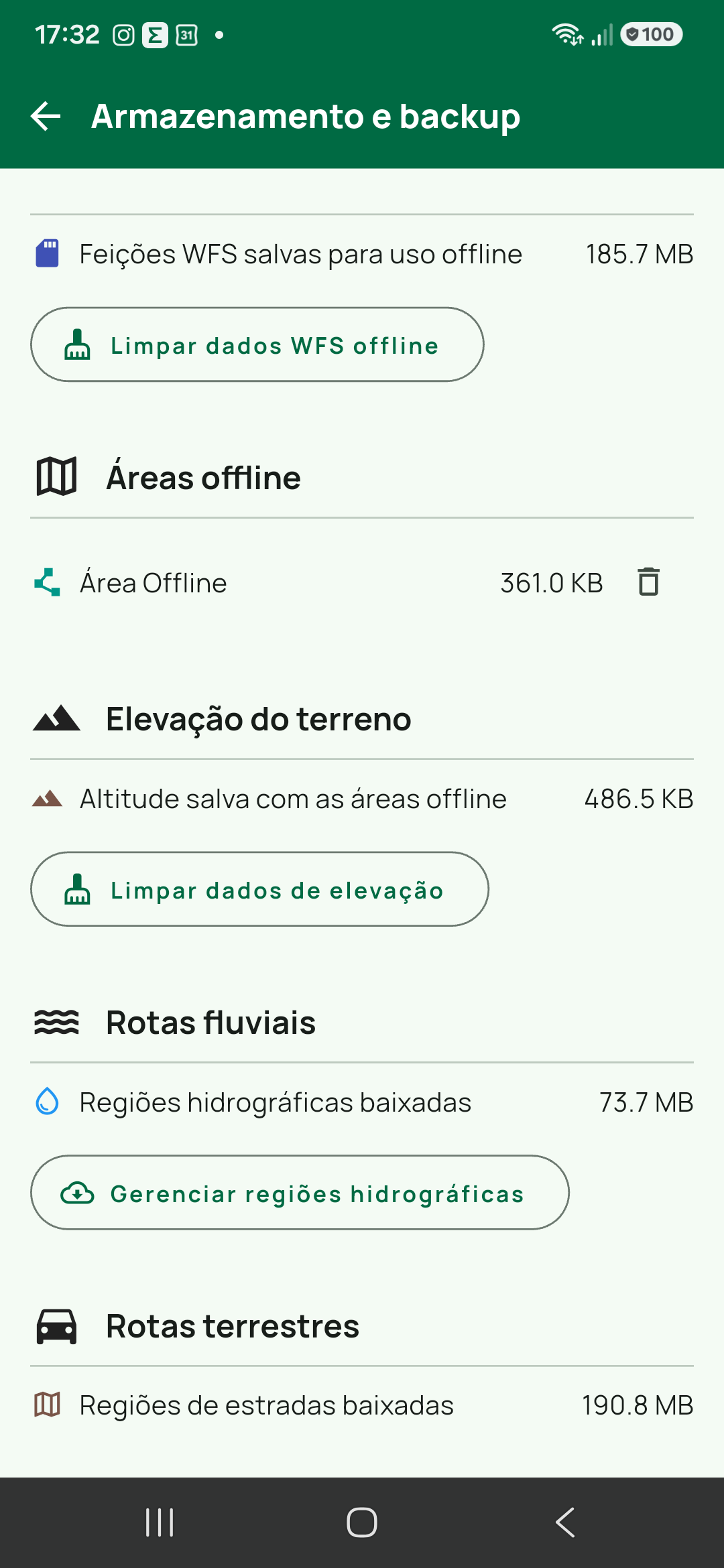 Armazenamento areas offline com area