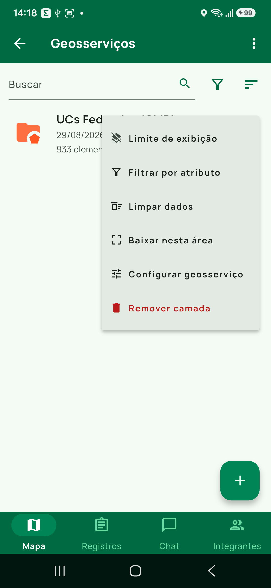 Geosservico menu camada